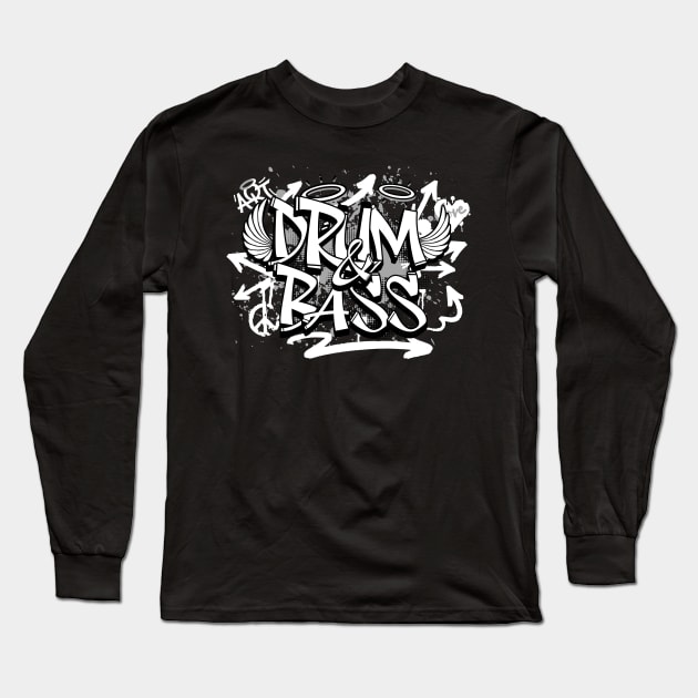 DRUM AND BASS  - Graffiti Steez (grey/white) Long Sleeve T-Shirt by DISCOTHREADZ 